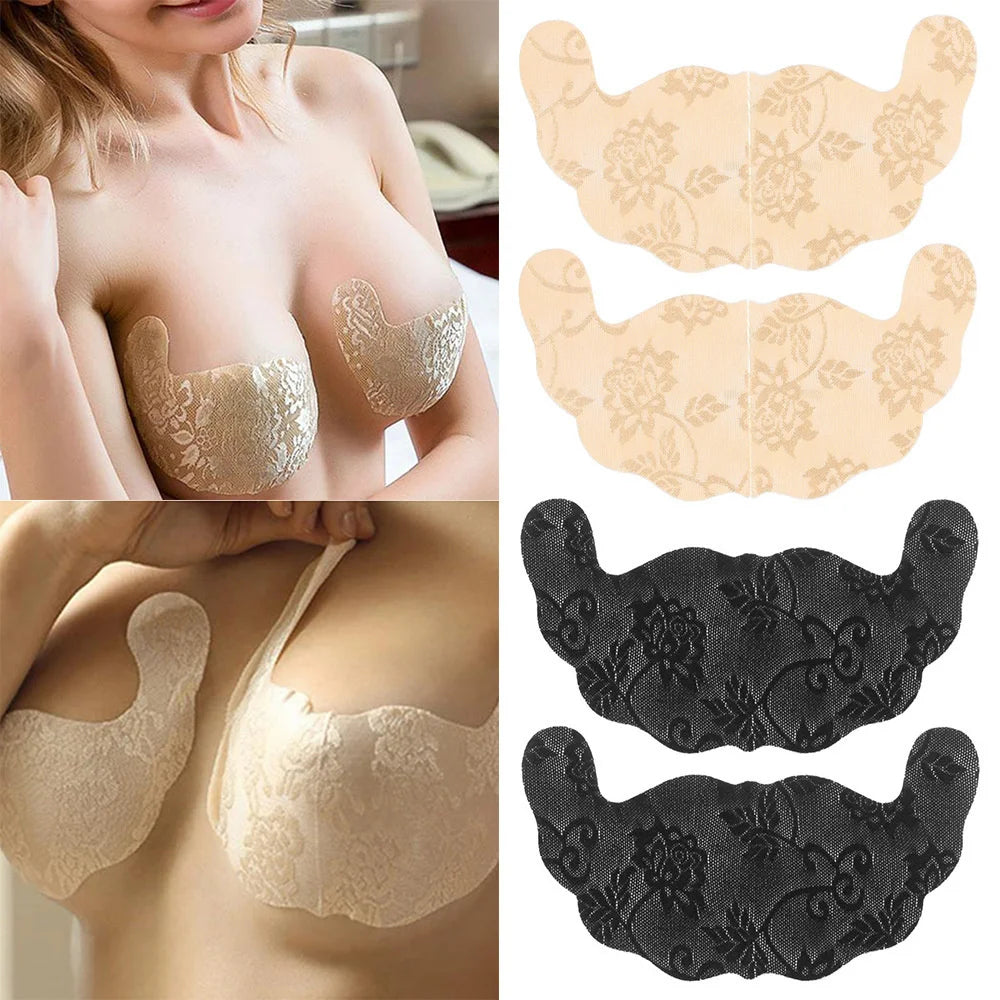 Women Self Adhesive Bra Strapless Invisible Breast Lift Tape Lace Stick Gel U Shape Bra Pads Plus Size Push Up Stickers